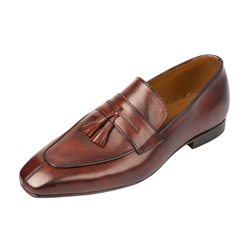 Dress Loafers for Men | Genuine Leather Penny Loafers Slip-On Comfortable Rubber Sole Tassel Design