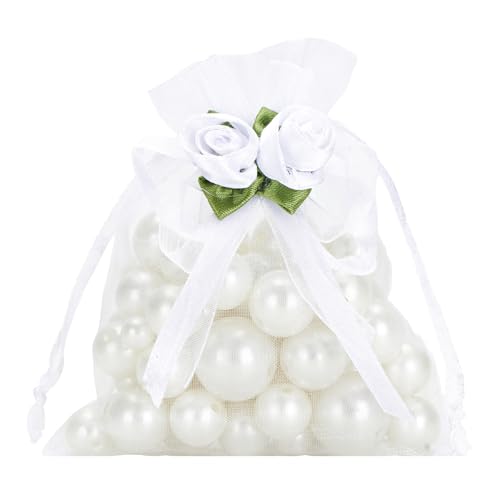 G2PLUS Bolsas Organza con Rosa Blanco: Bolsas Organza 10x12cm con Cordón,30 Saco para Boda, Joyas, Dulces, Detalles de Fiesta y Baby Shower