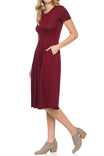 iconic luxe Women's Short Sleeve Pleated Midi Dress with Pockets3