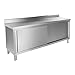 Royal Catering Meuble-bas Inox Rangement Cuisine RCAT-200/60-C (200x60x96cm, deux portes coulissantes, capacité de charge 160 kg, pieds ajustables)