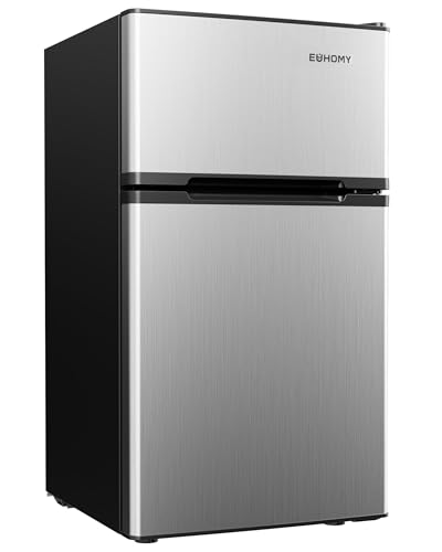 Image of EUHOMY Mini Fridge with Freezer, 3.2 Cu.Ft Mini Refrigerator fridge, 2 door For Bedroom/Dorm/Office/Apartment - Food Storage or Cooling drinks, Silver