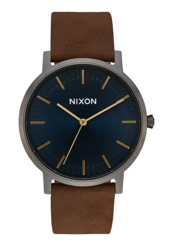 Nixon Men's Porter A10582984 Grey Leather Japanese Quartz Dress Watch