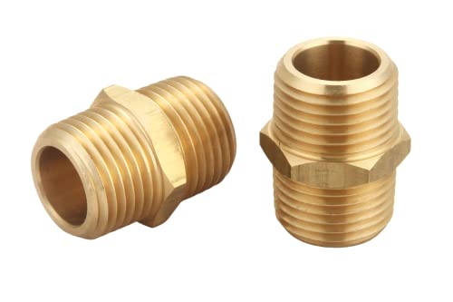 Brass Pipe Fitting, Hex Nipple, 1/2" x 1/2" NPT Male Pipe - 2 Piece