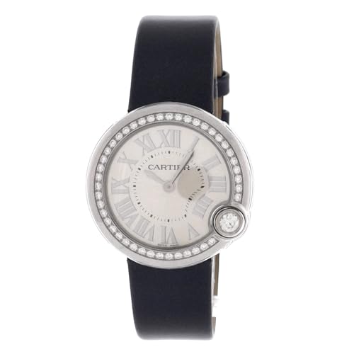 Pre-Loved Ballon Blanc de Cartier Quartz Watch Stainless Steel and Satin with Diamond Bezel 30, Silver
