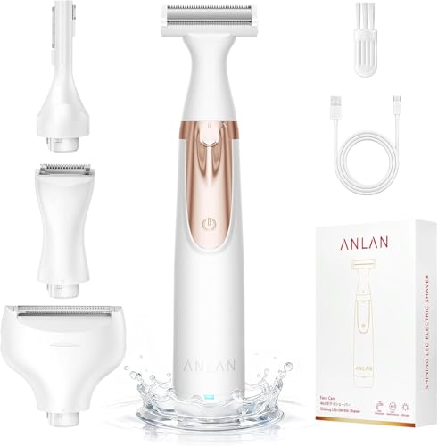 ANLAN Rasoio Elettrico Donna 4-in-1 Depilatore Corpo Donna Kit Rasoio Intimo con LED Display, IPX6 Impermeabile Rasoio Elettrico Corpo per Viso, Corpo e Inguine 90 Minuti di Autonomia