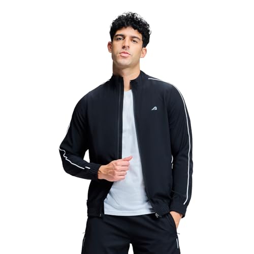 Image of Boldfit Jacket for Men Lightweight Quick Dry Polyester Raglan Sleeve Reflective Running Sports Jacket for Men Full Zip Gym Workout Training & Outdoor, Travel All Season Jacket with Zipper Pockets