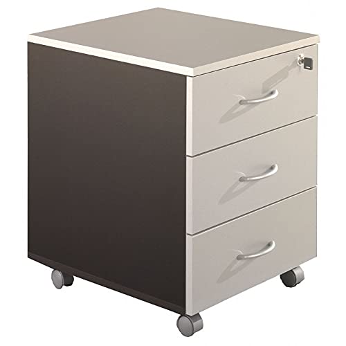 Caisson de Bureau 3 Tiroirs Gris et Anthracite Roulettes L 41 H 56 P 50 cm