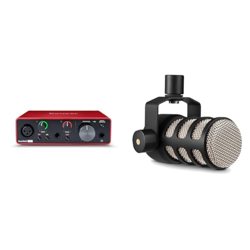 RØDE PodMic Dynamisches Mikrofon mit Rundfunkqualität & Focusrite Scarlett Solo 3. Gen USB-Audio-Interface-Bundle für Gitarristen