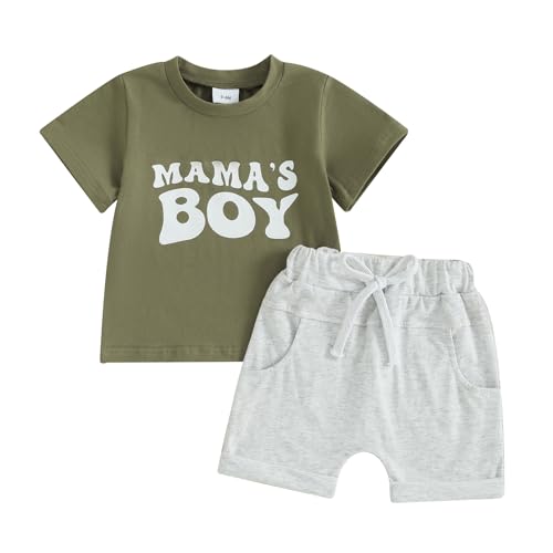 Image of Ursobutegl Toddler Baby Boy Summer Clothes Mamas Boy Short Sleeve Letter T Shirt Top Shorts Set Cute 2Pcs Casual Outfit