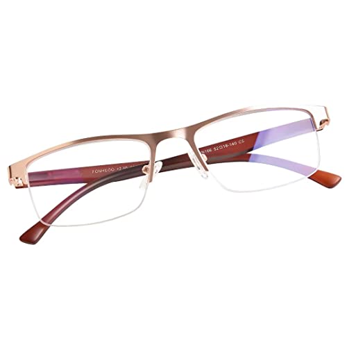 FONHCOO Half Frame Reading Glasses, Metal Mens Reading Glasses with Spring Hinges Blue Light Blocking Ladies Reading Glasses Gold 3.5