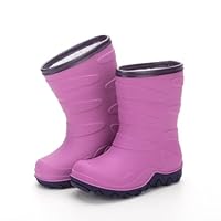 EUXTERPA Kids Winter Rain Boots Girls Boys Insulated Warm Snow Boots Children Waterproof Lined Boots, Fuchsia, Little Kid Size 13