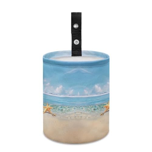 Image of Beach Sea Starfish Portable Car Garbage Bin Collapsible Hanging Portable Dustbin Bin Waste Basket Car Accessories Interior for Car SUV Trucks Universal