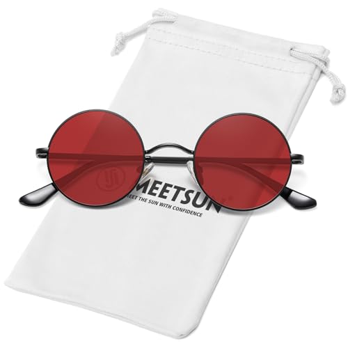 Image of MEETSUN Small Round Polarized Sunglasses for Men Women Metal Retro Hippie Circle Sun Glasses Driving Festival Cosplay UV400