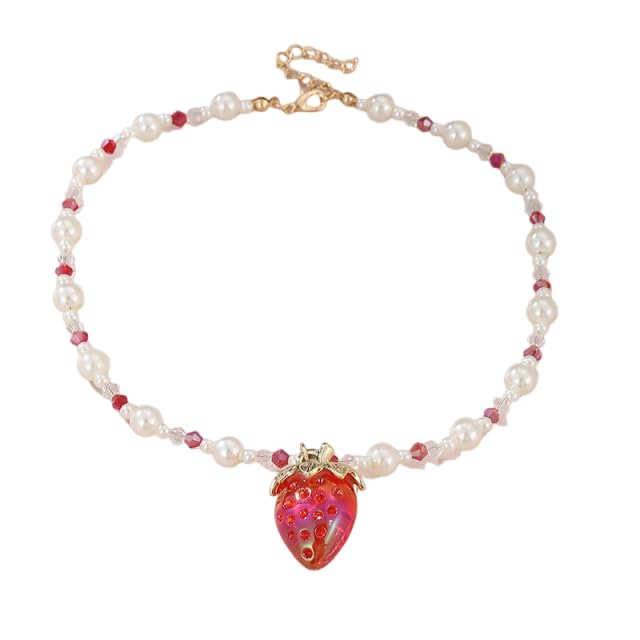 Cute Strawberry Pearl Necklace Multicolor Strawberry Pendant Necklace Holiday Gift Birthday Party Gift For Women Men