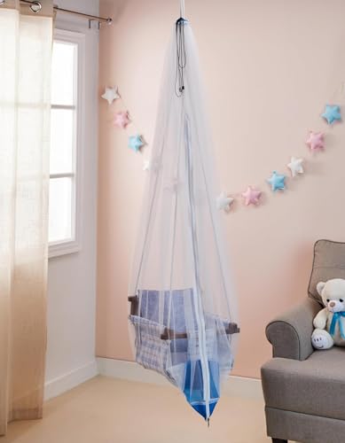 Image of Classic Mosquito Net Baby Mosquito Net Swing Cradle | Jhula /Jula Mosquito Net for 0-3 Year Baby | Mosquito Net for Baby Cradle Swing with Side Zip Opening-Blue