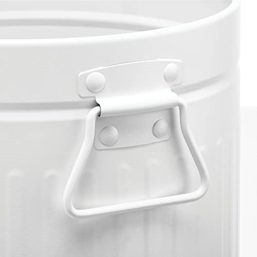Image of mDesign Steel Metal 2 Gallon /7 Liter Trash Can Wastebasket, Garbage Bin with Handles for Bathroom, Kitchen, Bedroom, Office - Holds Trash, Waste, Garbage, Recycling - White