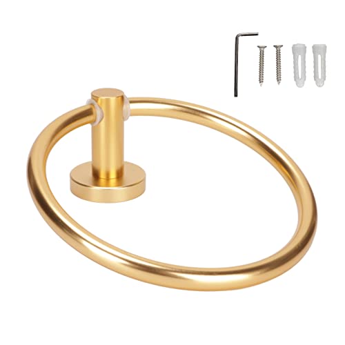 AONYAYBM Towel Ring, Hand Towel Holder for Bathroom Wall, Space Aluminum Modern Round Hand Towel Holder with Expansion Screws Hex Wrench for Bathroom, Bathroom Towel Rack Hardware Set (Gold)