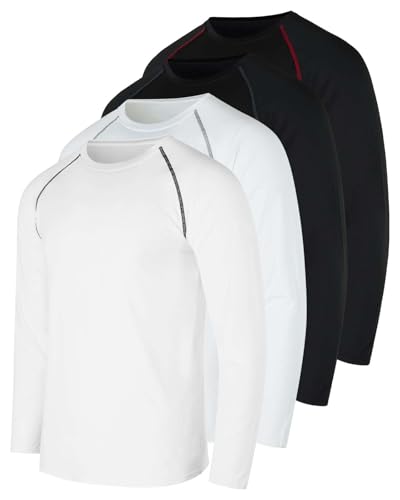 Image of Real Essentials 4 Pack: Men's Compression Long-Sleeve T-Shirt Athletic Cold Weather Baselayer (Available in Big & Tall)