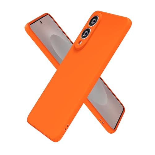 oakxco for Samsung Galaxy S25 Edge Case Silicone, Ultra Slim Thin Phone Case for Women Girls, Plain Solid Color Minimalist Aesthetic Cute Girly Design, Soft Rubber Gel with Camera Cover, Neon Orange