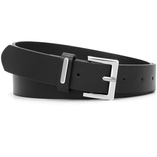 WHIPPY Women Leather Belt for Jeans Dresses Trousers Fashion Casual Belt with Silver Square Buckle,Black 39"