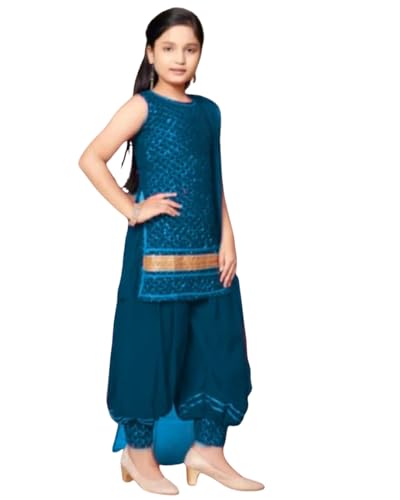 Image of Girls Ethnic Wear Embroidery Cotton Blend Kurti Patiala Set with Dupatta - Traditional Indian Outfit for Birthday Anniversary Festive Gift Occasion Gift Rakshabandhan Rakhi Diwali Wear