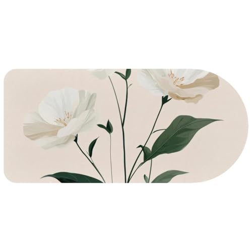 Grand tapis de souris de jeu imprimé fleurs blanches avec base en caoutchouc