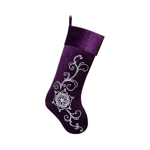 Gireshome Purple Velvet Embroidered Christmas Stocking Cover