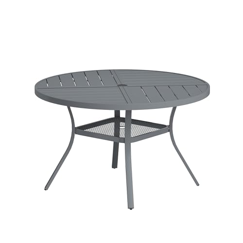 Image of VICLLAX Round Patio Table with Adjustable Umbrella Hole for 6, All Weather Metal Outdoor Dining Table for Lawn Garden, 47.2 inch Outdoor Coffee Table, Grey Tabletop