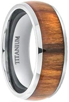 Wedding Rings for Him and Her - 8MM Tungsten Band High Polished Domed with Santos Rosewood Inlay - Couple Rings Set - Wedding Bands for Couples - Wedding Band Sets for Couples