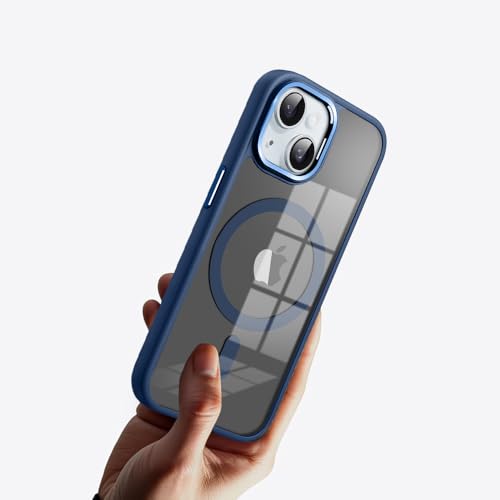 Image of KARWAN?Translucent Hybrid Case with Metal Ring Phone case Cover for iPhone 14 Plus |Compatible with N52 Strong Magnets Mag| Wireless Mag-Safe Charging -(Blue)