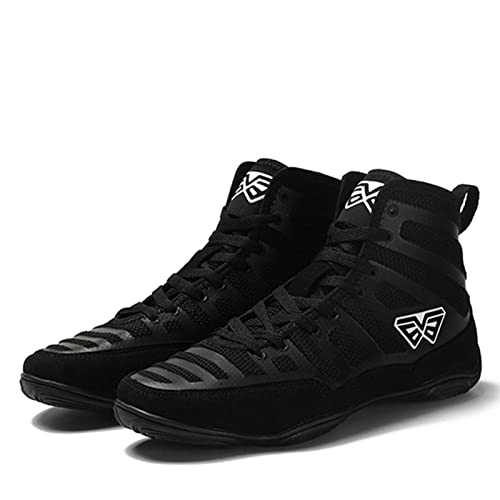 TECDOTO Men's High Top Boxing Shoes Wrestling Shoes Professional Boxing Trainers Sports Fitness Shoes Adult Fitness Weightlifting Shoes,Black-11