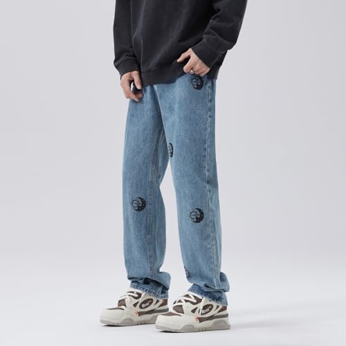 Jeans Pants Trousers Denim High Street Classic Loose Printed Retro Men's Wide Leg2