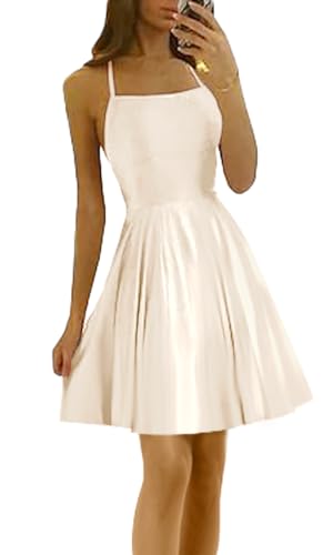 Short Homecoming Prom Dresses for Teens with Pockets Satin A Line Graduation Dress Mini Cocktail Gowns P071