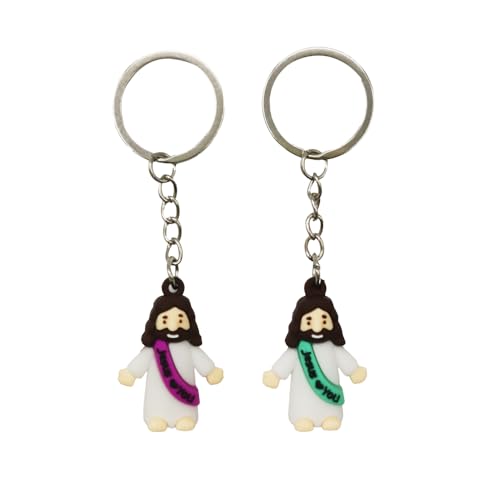 2PCS Religious Keychain with Mini Jesus Figures, Christian Figurine Accessories,