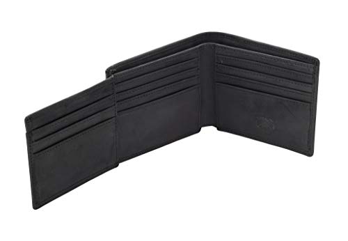 Stealth Mode Mens Trifold Leather Wallet - Mens RFID Leather Wallet with ID Window (Black)