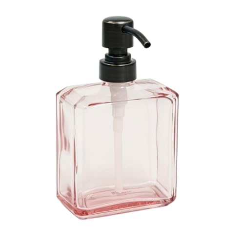 Image of Soap Dispenser Pink Rectangular, Oil Rubbed Bronze Pump, 13.5 oz | Glass Bottle, Rust Proof Stainless Steel Pump, Refillable, Hand Soap, Liquild Soap, Dish Soap, Bathroom, Kitchen