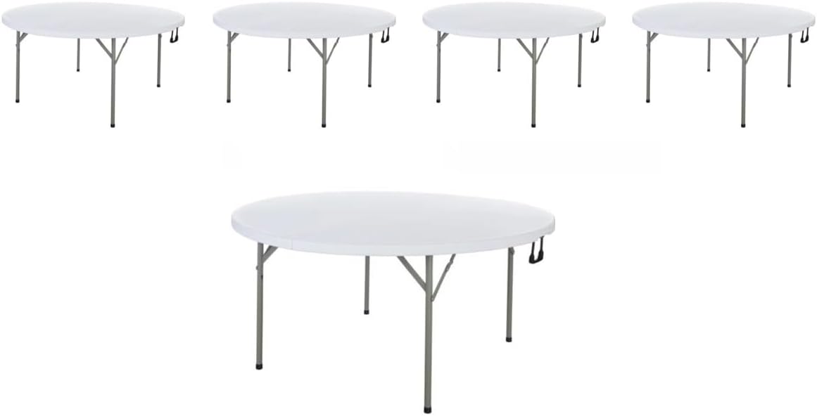 PRO&Family Commercial Round Folding Table, White Top, Powder-Coated Steel Frame, High-Impact Polyethylene Construction, Perfect for Wedding, Party, Shool, Church. (6, 60")
