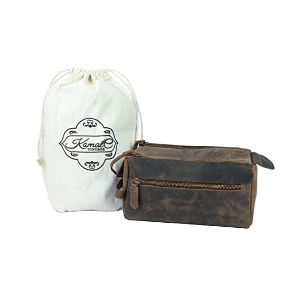 KomalC Original Buffalo Leder Unisex Kulturbeutel Travel Dopp Kit (Distressed Tan) – Bild 8