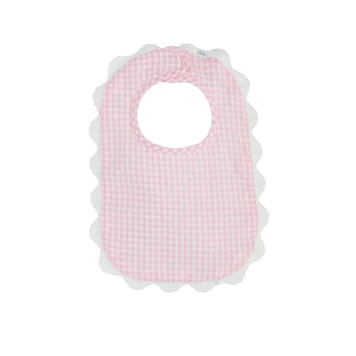 Mud Pie Children's Pink Gingham Scallop Bib; One Size Fits Most