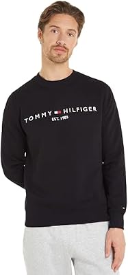 Tommy Hilfiger Sudadera Hombre Tommy Logo sin capucha, Negro (Black), XXL
