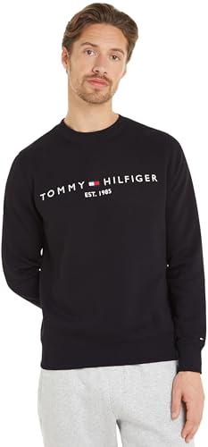 Tommy Hilfiger Herren Sweatshirt Tommy Logo ohne Kapuze, Schwarz (Black), L