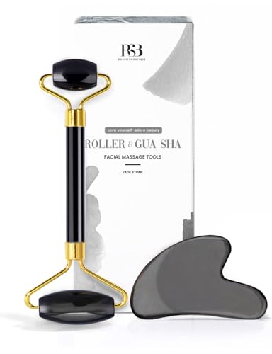 Image of ROSELYNBOUTIQUE Gua Sha Facial Tools & Face Roller Original Face Massager for Puffiness Wrinkless Skin Care Routine - Self Care Gift for Men Women (Black Obsidian)