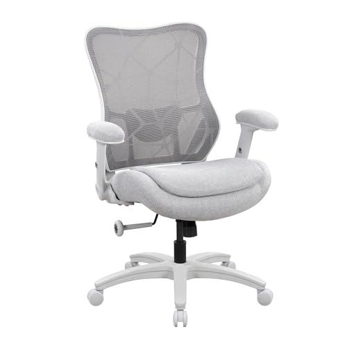 Image of Big and Tall Office Chair 500lbs Heavy Duty Ergonomic Mesh Desk Chair with 23.6 inch Extra Wide Seat, 29.5 inch High Back, Adjustable Lumbar Support Flip-Up Arms for Large Body Types(Light Gray)