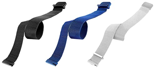 Image of ACM Pack of 3 Watch Strap Magnetic Loop 20mm compatible with Compaq Q Watch Smartwatch Metal Chain Band (Black /Blue /Silver)