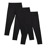 Lucky & Me | Amira Girls Leggings | Tagless | Full Length, Wide Waistband | 3-Pack (US, Age, 7 Years, 8 Years, Black)