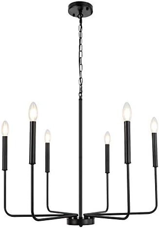 WBinDX Black Chandelier Modern Farmhouse Dining Room Light Fixture, 6-Light Rustic Industrial Metal Chandeliers for Entryway Foyer Living Room Bedroom Kitchen Island
