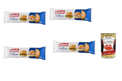 Roberto Mini Hamburger Brötchen 4x200g (insgesamt 32 Mini-Buns) ideal für Snacks & Party-Burger, weich & ofenfrisch, lange haltbar + Italian Gourmet polpa
