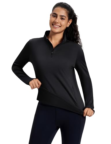 MAGCOMSEN Women's Quarter Zip Fleece Pullover Long Sleeve Thermal Shirts with Zip Pocket Athletic Running Tops4