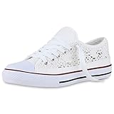  VAN HILL Damen Sneaker Low Bequeme Schnürschuhe Flache Freizeit Schuhe Spitze Stoffschuhe Schnürer 212465 Weiss 36