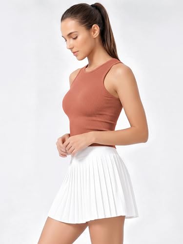 Image of ODODOS 3-Pack Seamless Crop Tank for Women Ribbed Soft High Neck Cropped Tops